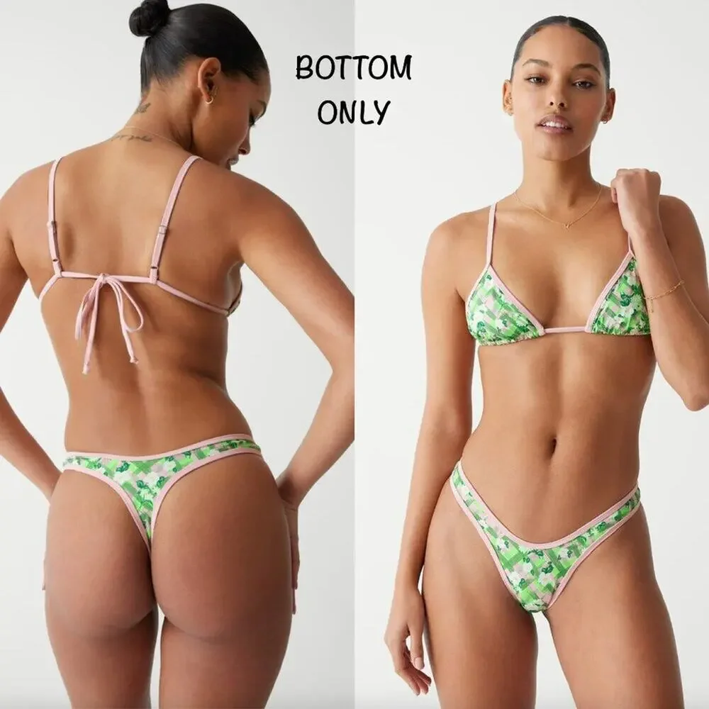 NWT Frankies Bikinis Full Moon Plaid Micro Bikini Bottom Baby Daisy Large NWT